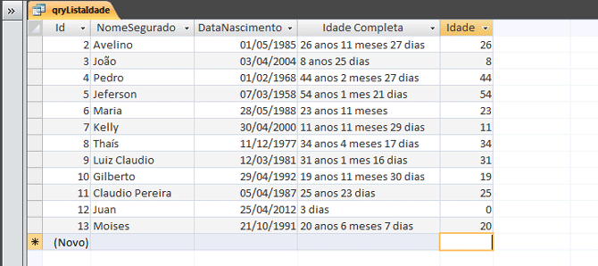 Usando Access - Clculo Idade Completa