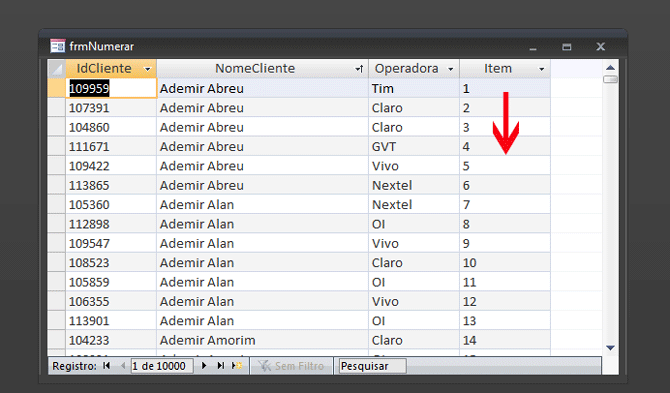 Usando Access - Numerar Itens formulário