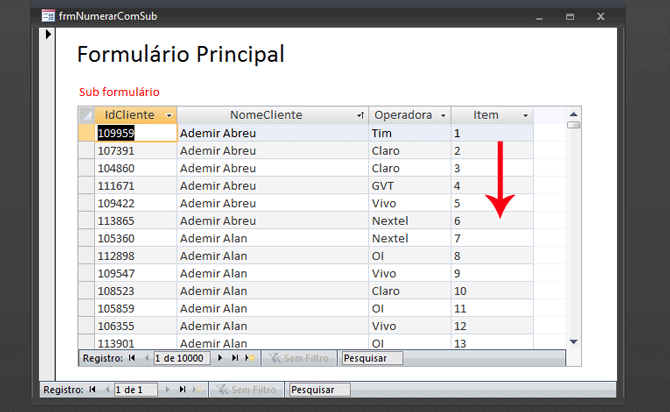 Usando Access - Numerar itens em sub formulário