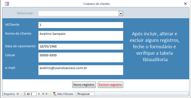 Usando Access - Formulrio auditado