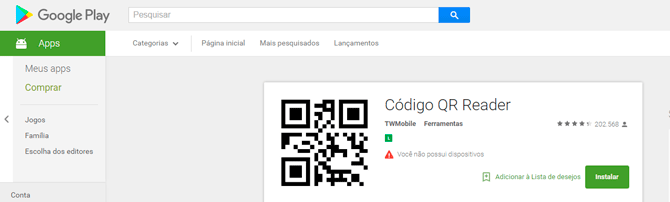 Usando Access - Play Store QrCode Reader