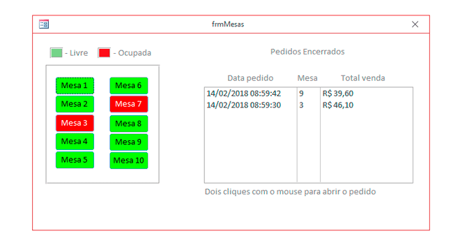 Controle de mesas