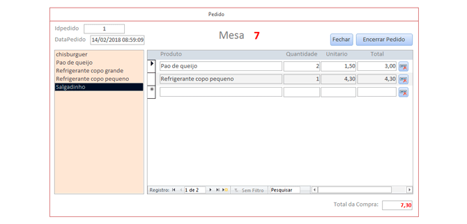 Controle de mesas