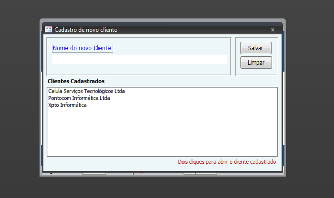 Usando Access - Cadastro de clientes