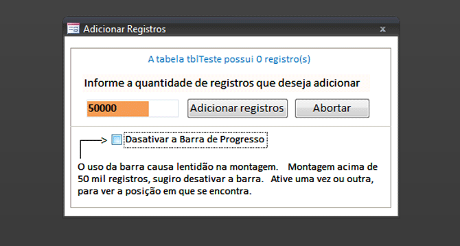 Usando Access - Gerador de registros