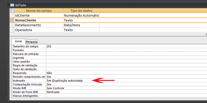 Usando Access - Propriedade Indexado