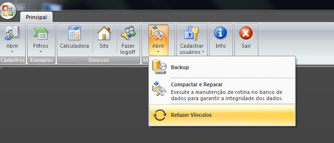 Usando Access - Ribbon Refazer Vnculos