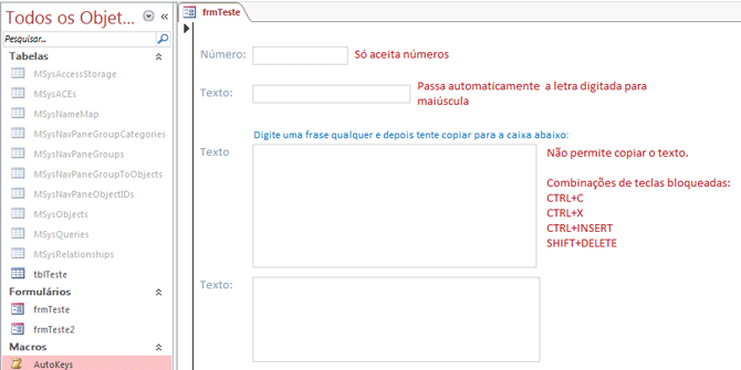 Usando Access - Interceptar teclas