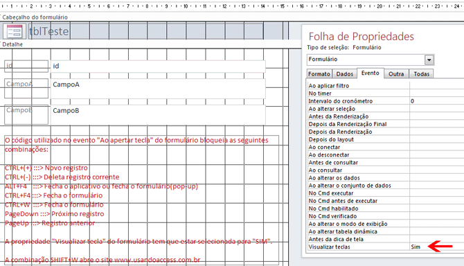 Usando Access - Visualizar teclas