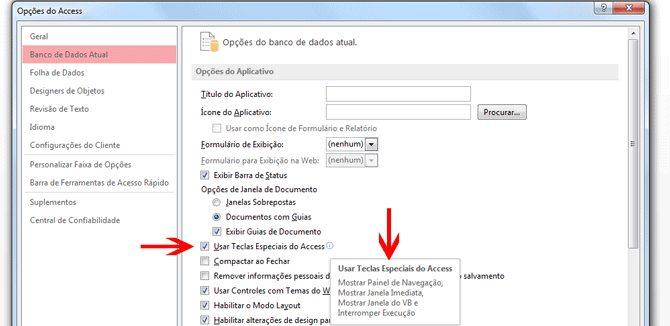 Usando Access - Teclas especiais do Access