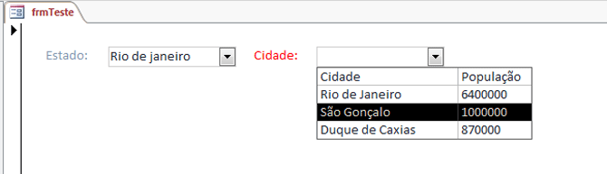 Usando Access - combobox dependente