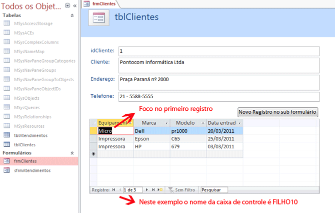 Usando Access - foco em subformulrio