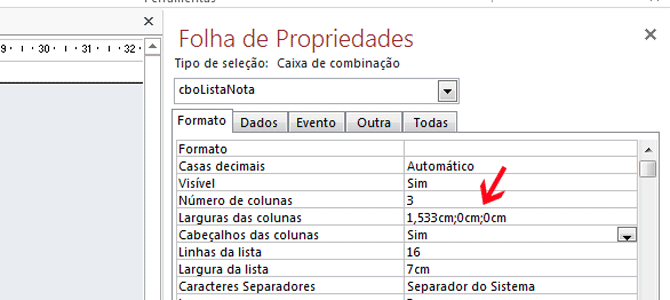 Usando Access - largura das colunas