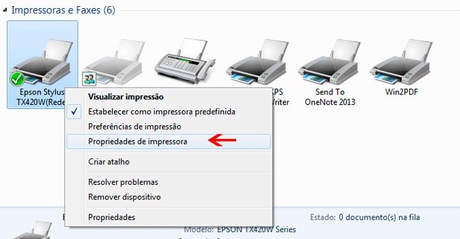 Usando Access - propriedades de impressora