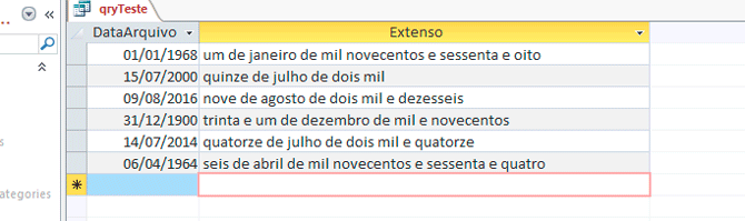 Usando Access - Data por extenso