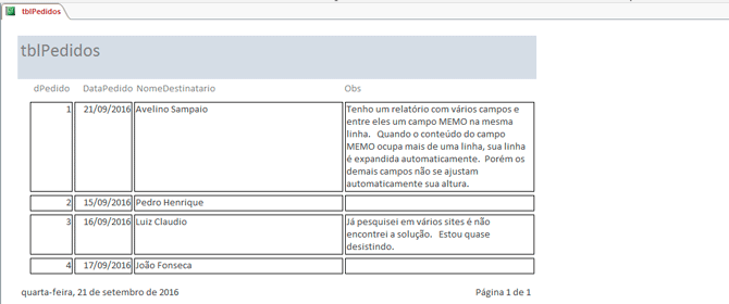 Usando Access - ajuste altura