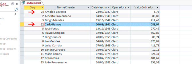 Usando Access - Numerar consulta erro