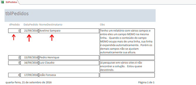 Usando Access - ajuste altura