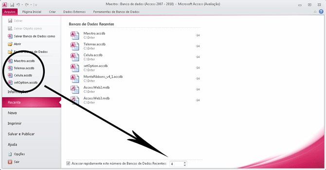 Documentos Recentes Access 2010