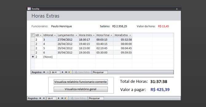 Formulrio de horas extras