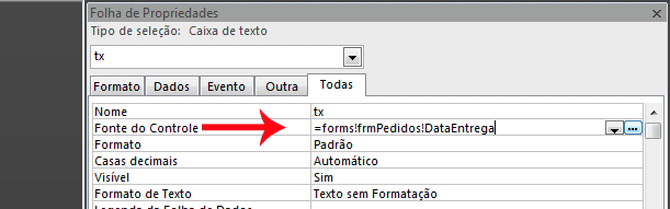 Usando Access - sintaxe forms na lista de propriedades