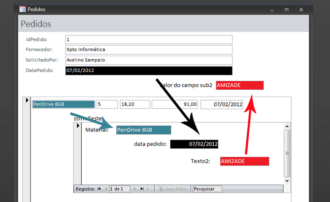 Usando Access - Propriedades Controle Subformulário