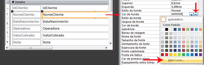 Usando Access - Cor do fundo