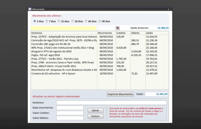 Usando Access - Movimento bancrio