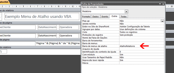 Usando Access - Propriedade Menu de Atalho