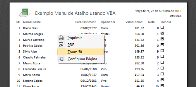 Usando Access - Menu de Atalho com VBA