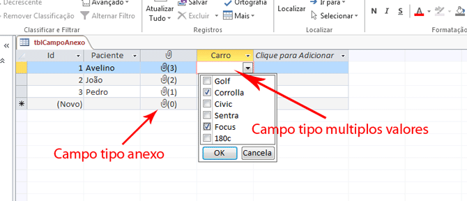 Usando Access - campo tipo Anexo e mltiplos Valores