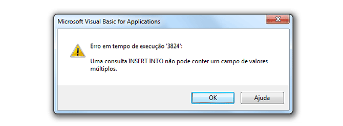 Usando Access - Erro 3824